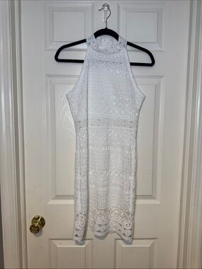White Lace Halter Sheath Dress